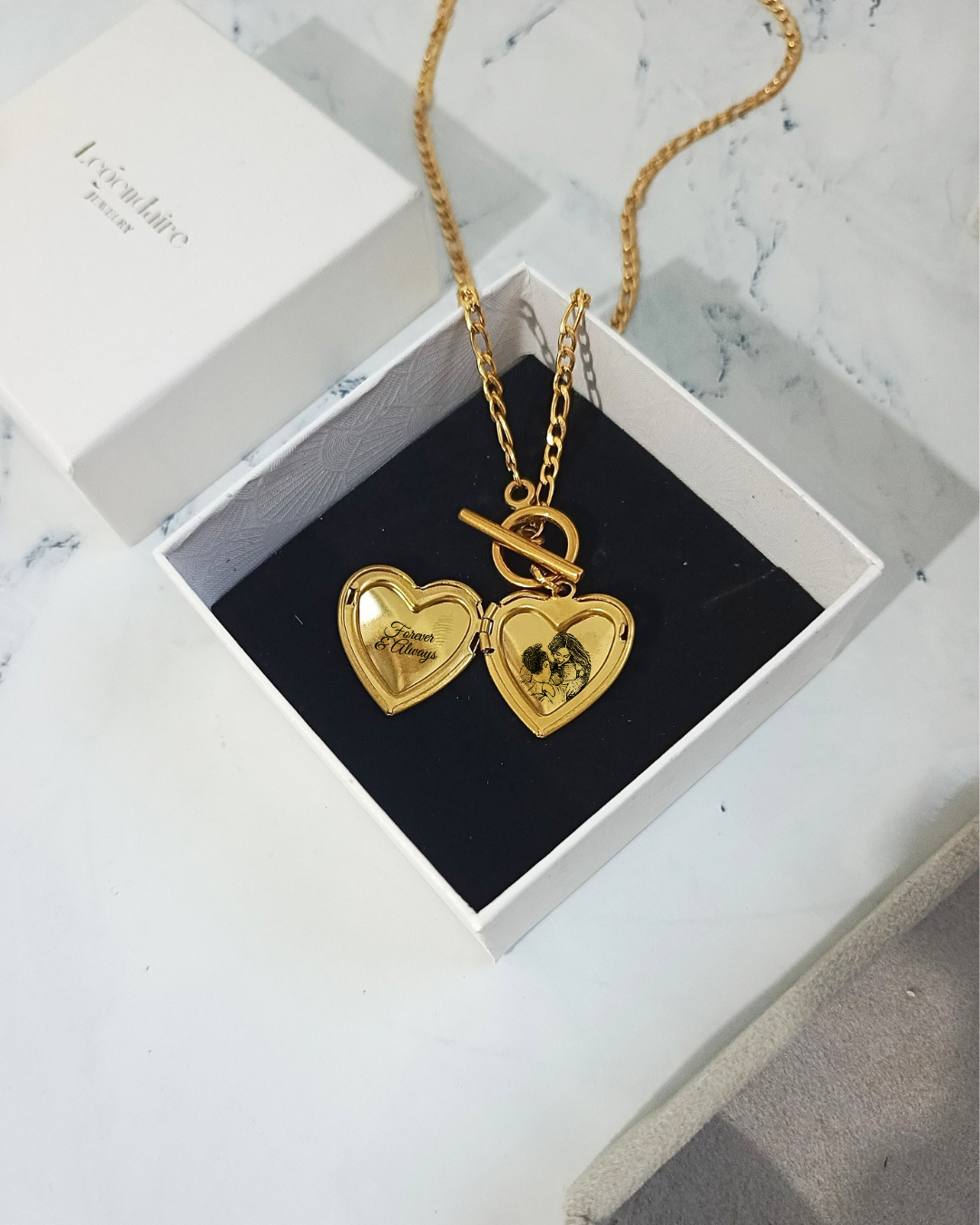 Engraved Heart Locket Toggle Necklace