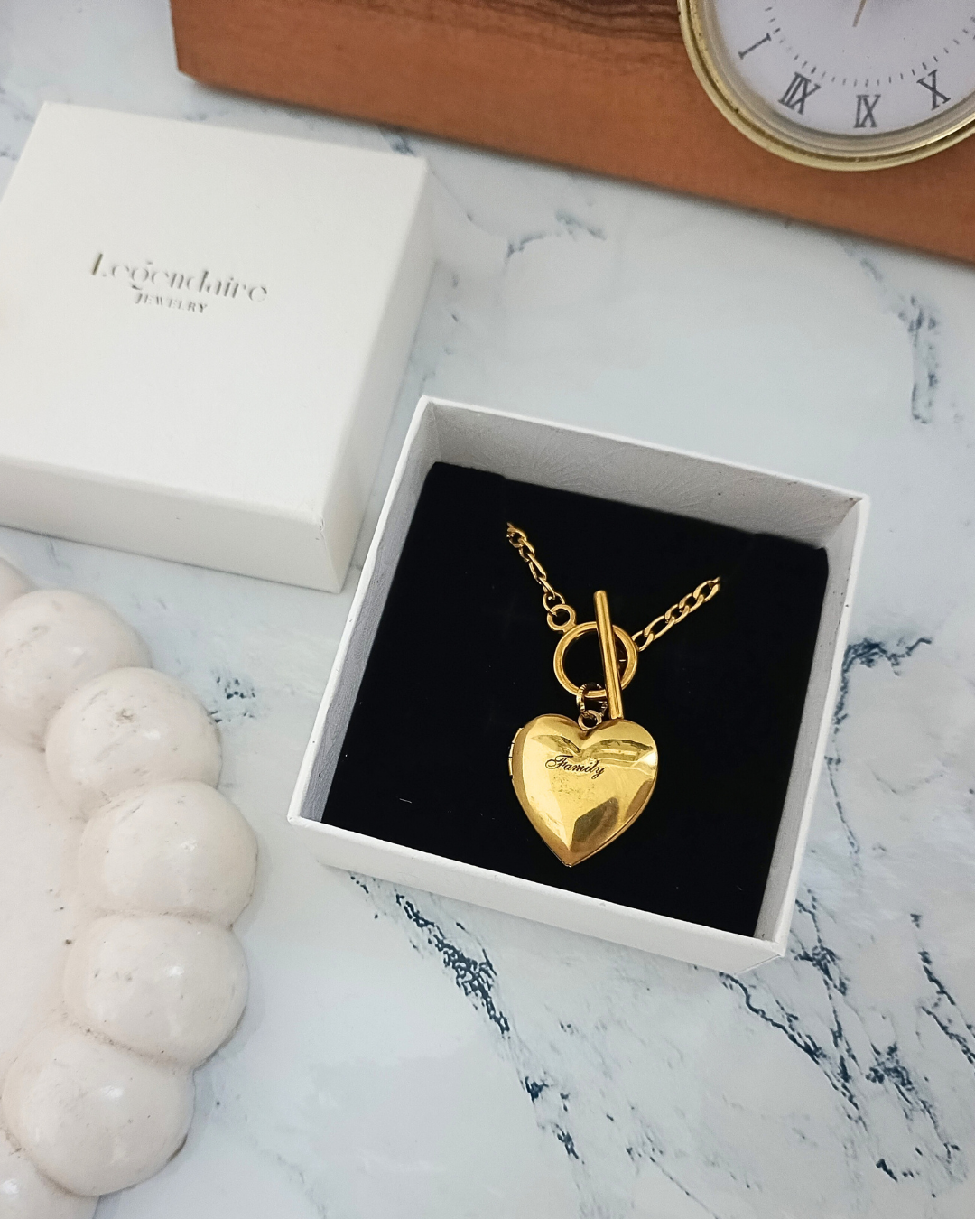 Engraved Heart Locket Toggle Necklace