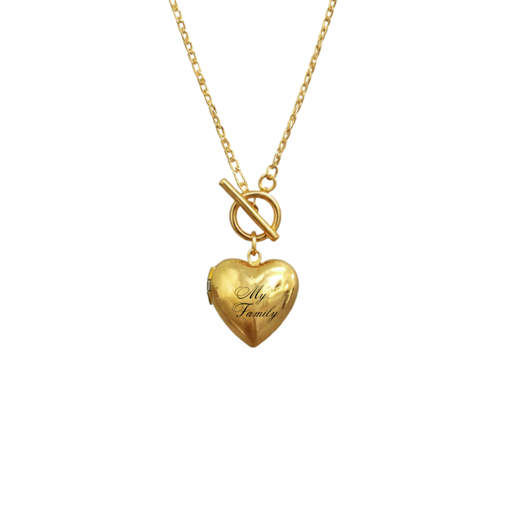 Engraved Heart Locket Toggle Necklace