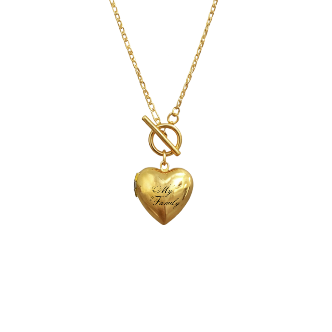 Engraved Heart Locket Toggle Necklace
